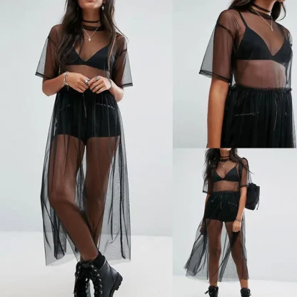 Transparent Mesh Black Dress - Image 5