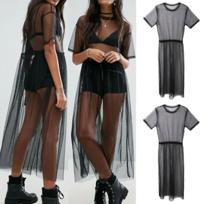 Transparent Mesh Black Dress - Image 6