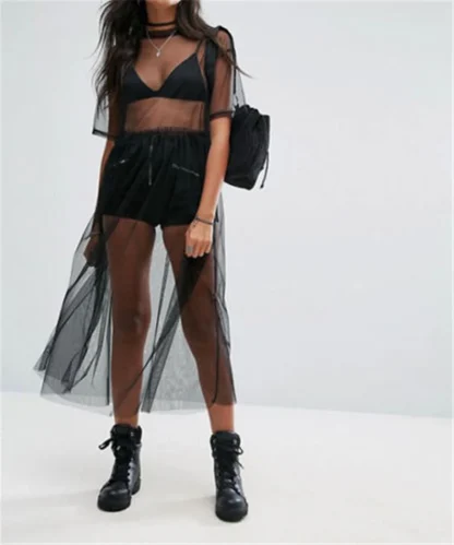 Transparent Mesh Black Dress - Image 3