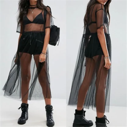 Transparent Mesh Black Dress - Image 4