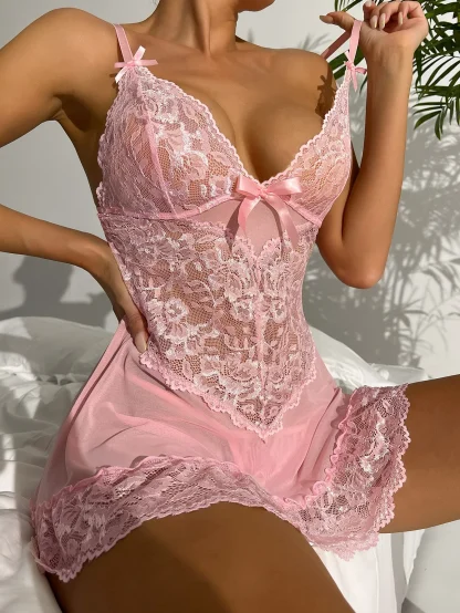 V-neck Sheer Mesh Babydolls - Image 2