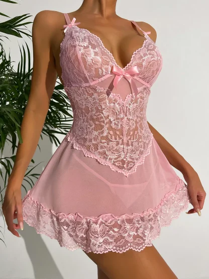 V-neck Sheer Mesh Babydolls - Image 3