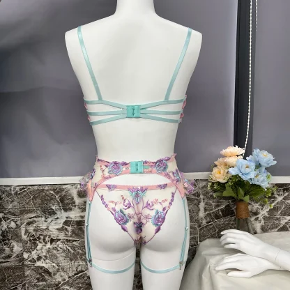 Floral Embroidery Sheer Lingerie Set - Image 7