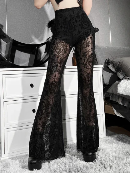 Sheer Lace Flare Leggings - Image 3