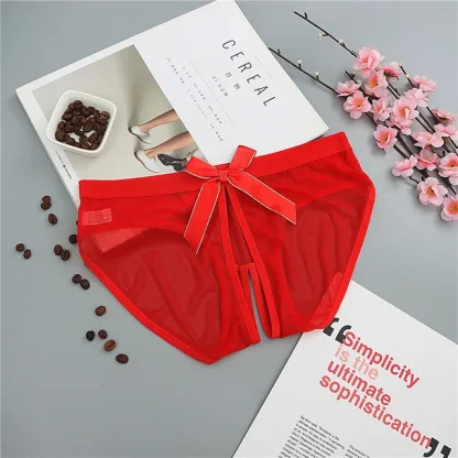 Mesh Crotchless Bowknot Panties - Image 3