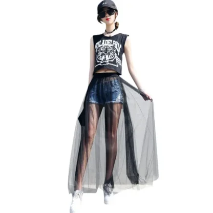 Mesh Pleated Black Skirt - Image 4
