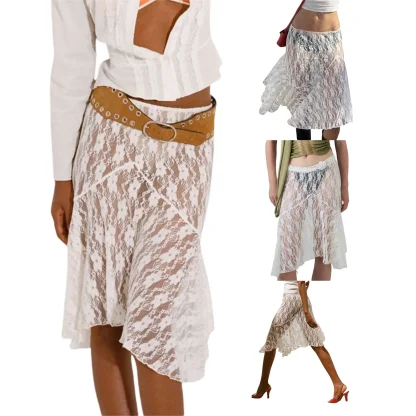 Sheer Lace Flowy Midi Skirt - Image 5