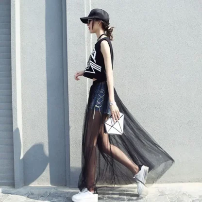 Mesh Pleated Black Skirt - Image 3