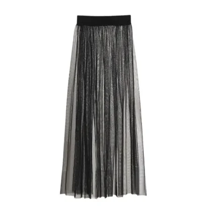 Mesh Pleated Black Skirt - Image 5