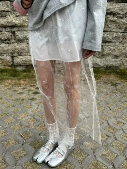 See-through Sequins Long Skirt - Image 3