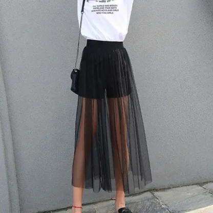 Mesh Pleated Black Skirt