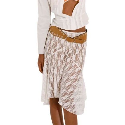 Sheer Lace Flowy Midi Skirt - Image 4
