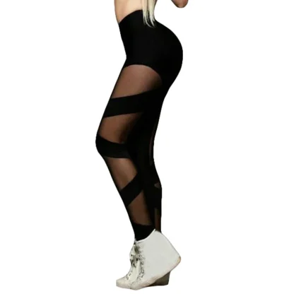 Stylish Mesh Black Leggings - Image 2
