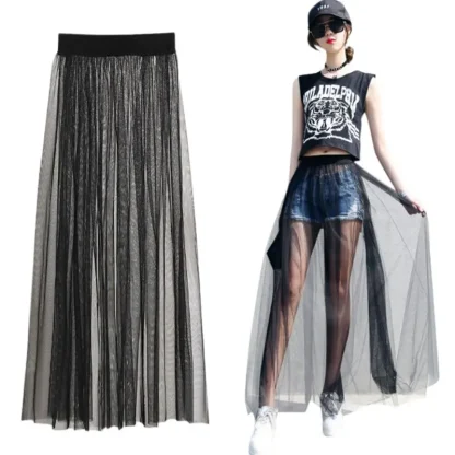 Mesh Pleated Black Skirt - Image 6