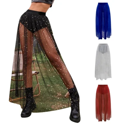 See-through Sequin Long Skirt - Image 6
