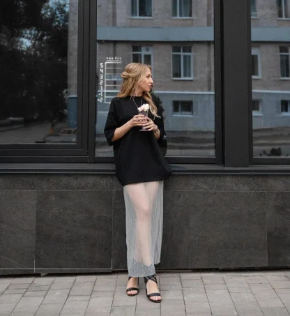 See-through Pleated Long Skirt - Image 3
