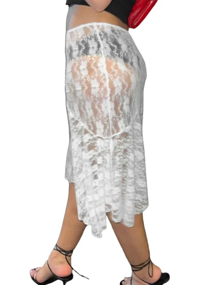 Sheer Lace Flowy Midi Skirt - Image 2