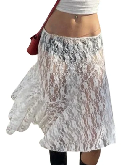 Sheer Lace Flowy Midi Skirt